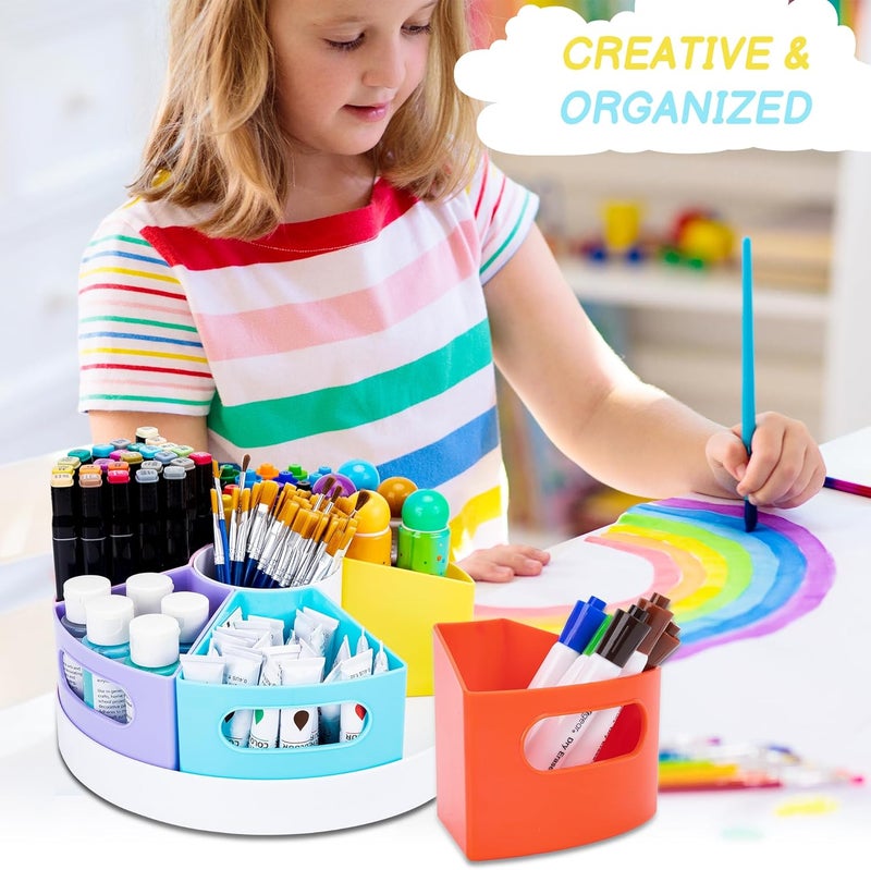 CraftGenes منظم مستلزمات فنية من ، حامل أقلام دوار كبير جدًا بزاوية 360 درجة مع 7 حجرات قابلة للإزالة، منظم أقلام تحديد ملونة وحامل حرف يدوية للأطفال والمعلمين والفصل الدراسي والمدرسة - Image 3