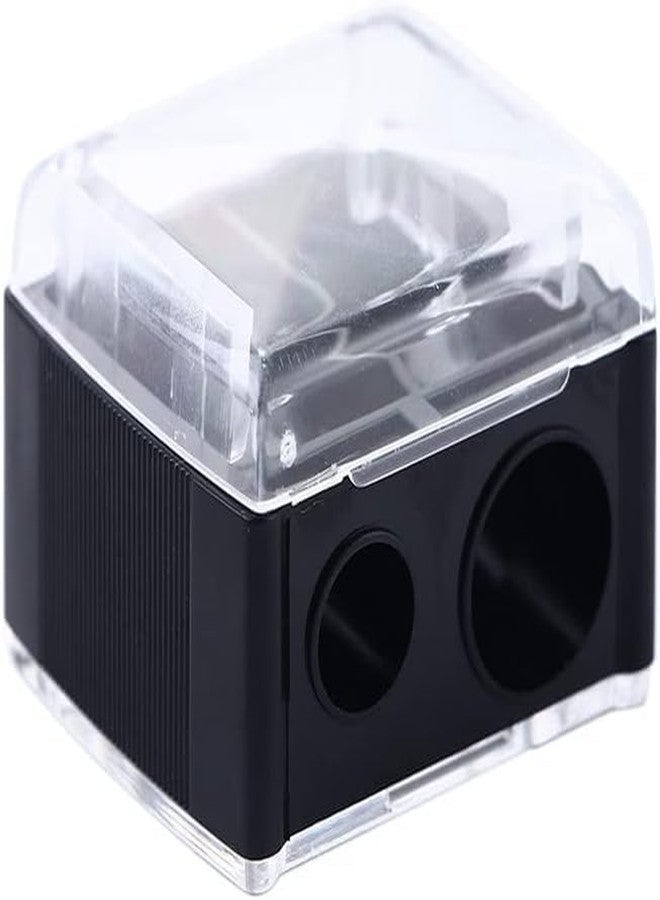 Qintreesify Black Makeup Pencil Sharpener,Dual Holes Eyeliner Sharpener with Cover Mechanical Eye Cosmetic Pencil for Eyeliner Lipliner Pencils Accessories - Image 1