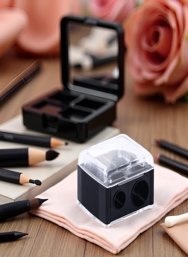 Qintreesify Black Makeup Pencil Sharpener,Dual Holes Eyeliner Sharpener with Cover Mechanical Eye Cosmetic Pencil for Eyeliner Lipliner Pencils Accessories - Image 2