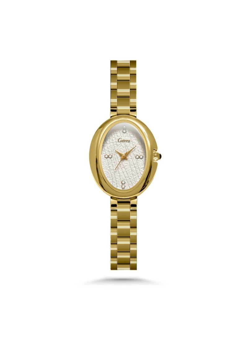 كاتيرا ساعة نسائية ضد الماء وبجودة عالية ستيل- سوارذهبي مع ميناء ابيض
