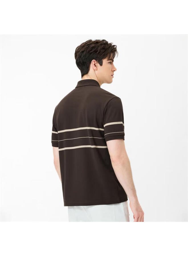 Dancing Wolves Comfortable Cotton Short Sleeve Men's Striped Polo Shirt For Summer Breathable Skin-friendly 306 Brown 2XL - Image 5