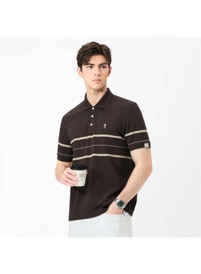 Dancing Wolves Comfortable Cotton Short Sleeve Men's Striped Polo Shirt For Summer Breathable Skin-friendly 306 Brown 2XL - Image 4