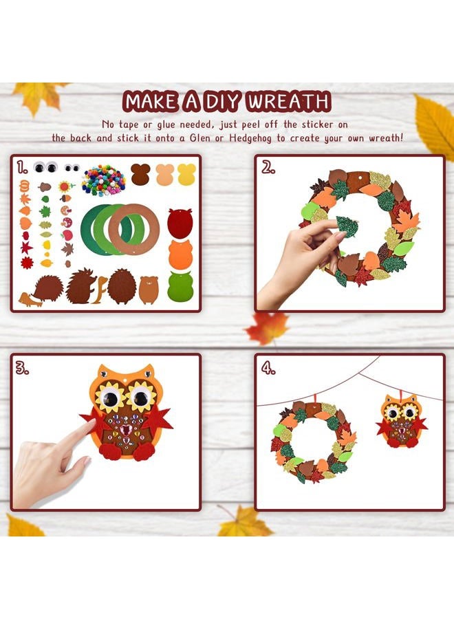 Geluode Fall Craft Kits 76 PCS,Thanksgiving Owls Hedgehogs DIY Maple Leaves Wreath with Wiggle Eyes,Hanging Ornaments for Autumn Thanksgiving Harvest Halloween Home Classroom Party Supplies - Image 3