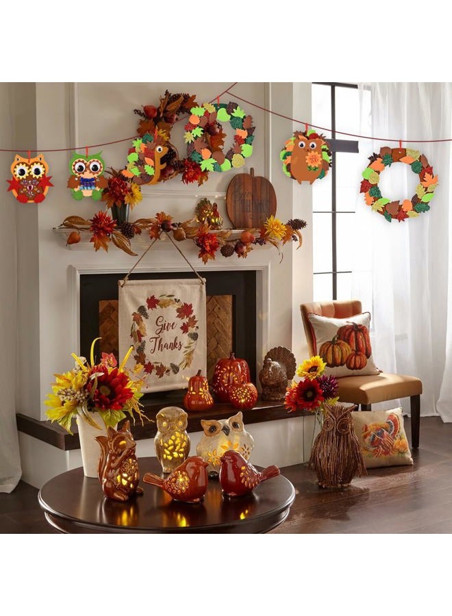Geluode Fall Craft Kits 76 PCS,Thanksgiving Owls Hedgehogs DIY Maple Leaves Wreath with Wiggle Eyes,Hanging Ornaments for Autumn Thanksgiving Harvest Halloween Home Classroom Party Supplies - Image 5