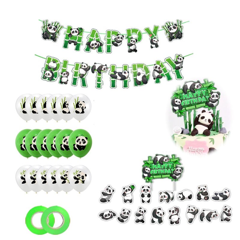 مانجو لطيف الباندا عيد ميلاد حزب الديكور الباندا الدب الخيزران موضوع عيد ميلاد سعيد راية كب كيك أغطية كعكة الديكور صور كشك الدعائم لعيد ميلاد الأطفال - Image 2