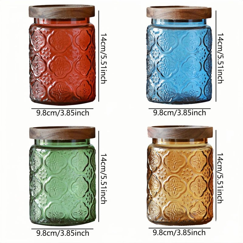 ANSQU Vintage Glass Storage Jar with Solid Wood Lid - Sunflower Kitchen Canister for Coffee, Candy, Laundry Detergent - Cute Food Storage Jar for Pantry, Countertop (4 color-Begonia Flower, 23.7 Ounces) - Image 2