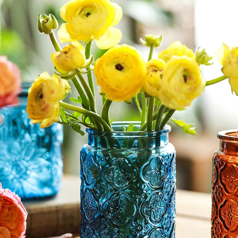 ANSQU Vintage Glass Storage Jar with Solid Wood Lid - Sunflower Kitchen Canister for Coffee, Candy, Laundry Detergent - Cute Food Storage Jar for Pantry, Countertop (4 color-Begonia Flower, 23.7 Ounces) - Image 5