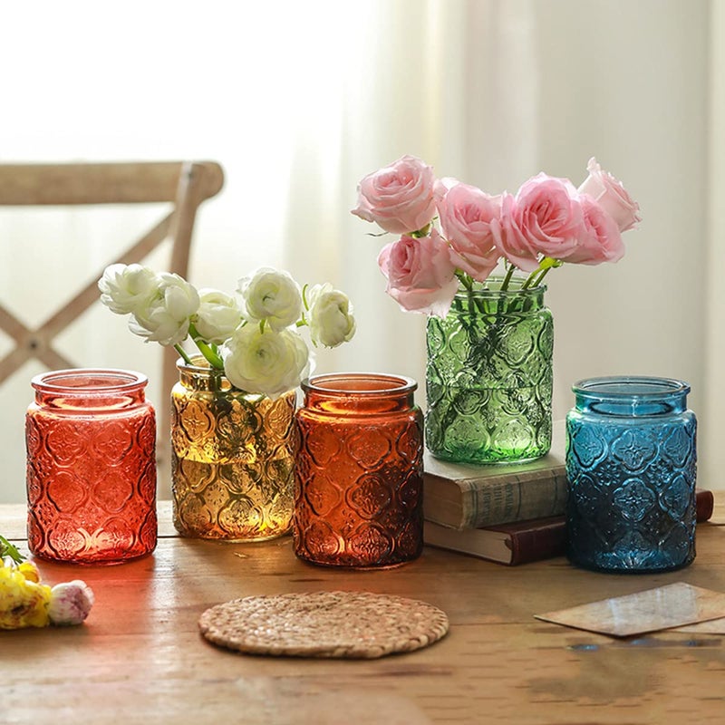 ANSQU Vintage Glass Storage Jar with Solid Wood Lid - Sunflower Kitchen Canister for Coffee, Candy, Laundry Detergent - Cute Food Storage Jar for Pantry, Countertop (4 color-Begonia Flower, 23.7 Ounces) - Image 4