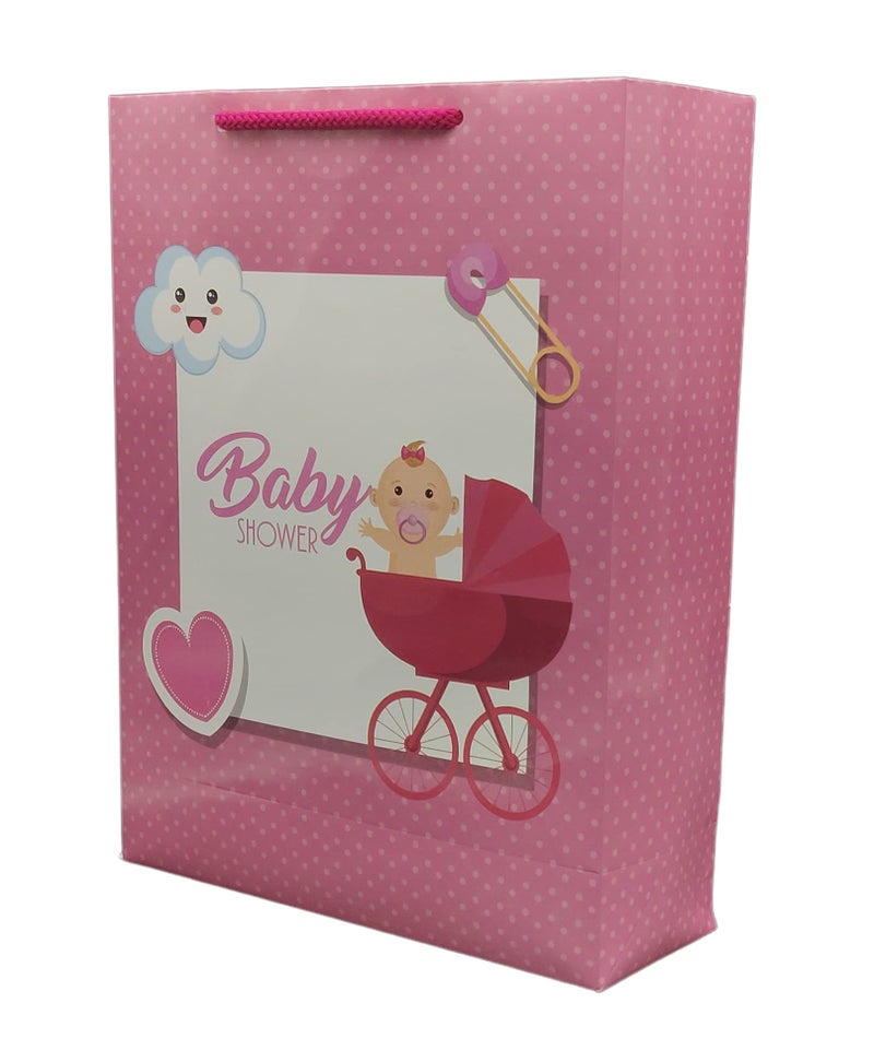 TASCHE Pink and Turquoise Baby Shower Design Assorted Paper Bags with Baby Theme | Gift Bags for Gifting, Return gifts presents (11 * 8 * 3 Inches) (Pack of 10) - Image 2