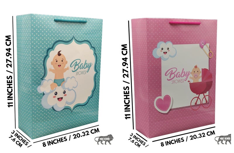 TASCHE Pink and Turquoise Baby Shower Design Assorted Paper Bags with Baby Theme | Gift Bags for Gifting, Return gifts presents (11 * 8 * 3 Inches) (Pack of 10) - Image 4