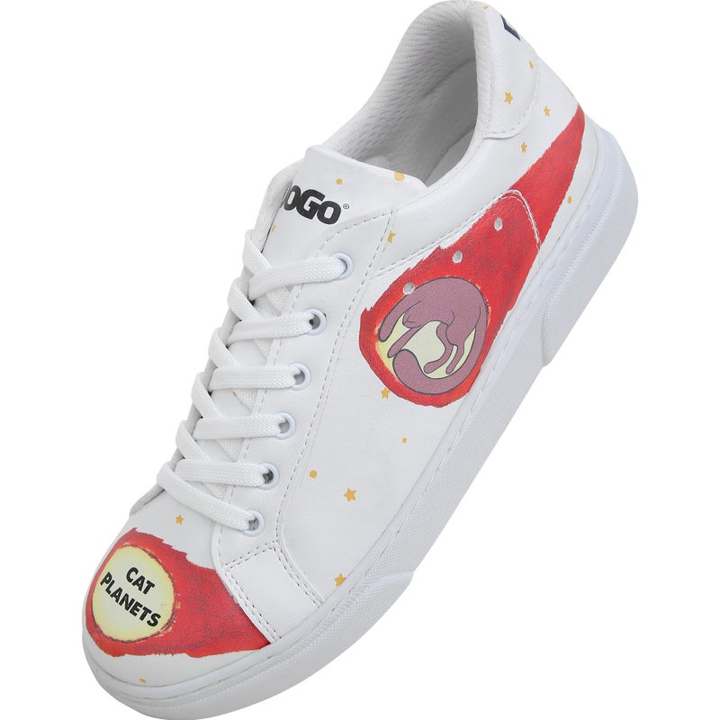 DOGO White Sneakers for Women Handmade Womens Fashion Sneakers Vegan Leather and Unique Design Comfortable Shoes for Women Ace Sneakers Cat Planet Size 85