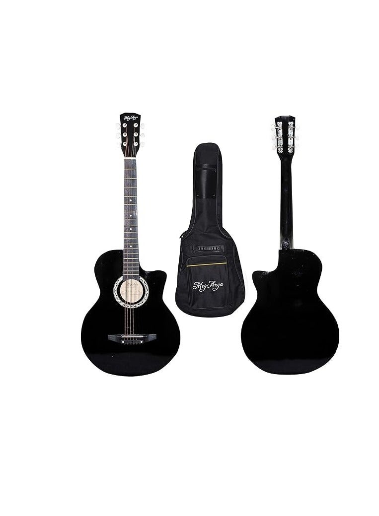 Megarya 38 Inch Black Cutaway Acoustic Guitar For Beginners With Bag - Image 4