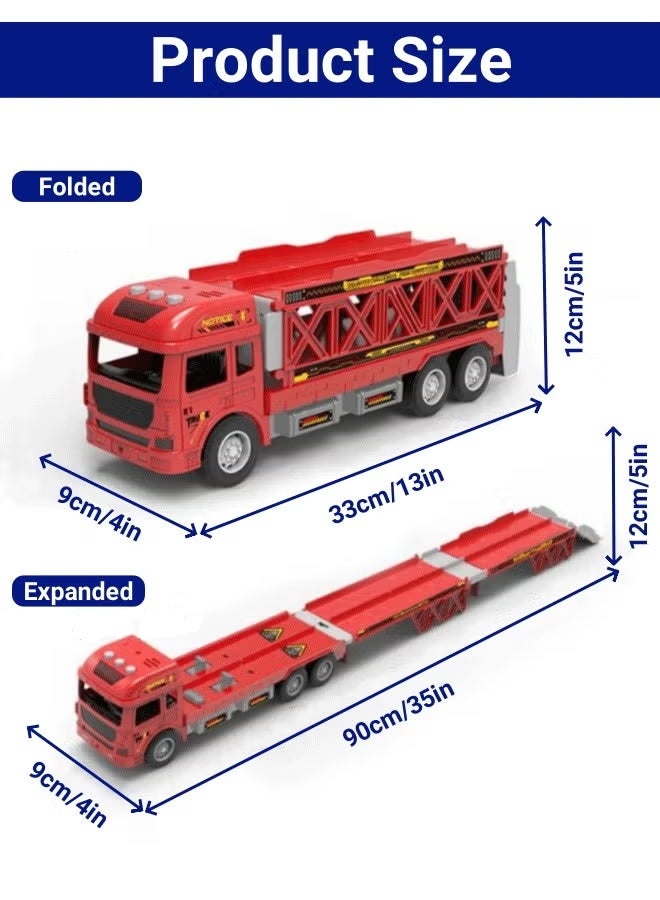 Race Car Track Toy Truck Toy with Slots & Foldable Race Tracks Transport Car Carrier Toy for Toddlers Cars Toy Set Container Truck Toy with 8 Alloy Cars Vehicles Toy Set for 3+ Kids Boys Girls ﻿ - Image 2