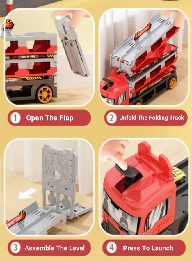 Race Car Track Toy Truck Toy with Slots & Foldable Race Tracks Transport Car Carrier Toy for Toddlers Cars Toy Set Container Truck Toy with 8 Alloy Cars Vehicles Toy Set for 3+ Kids Boys Girls ﻿ - Image 5