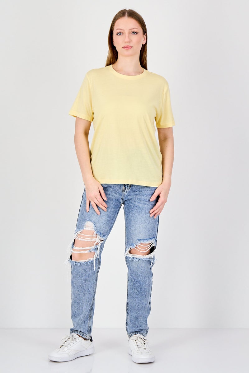 ONLY Women Crew Neck Short Sleeve Plain T-Shirt, Yellow - Image 4