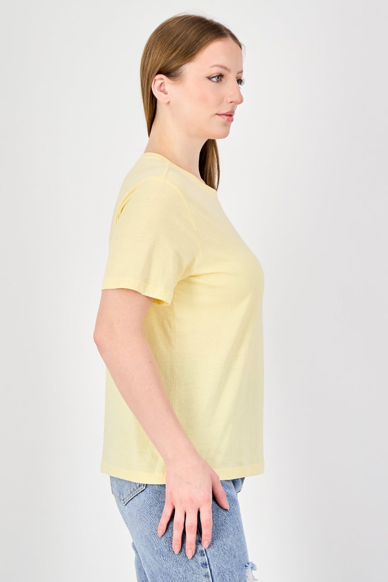 ONLY Women Crew Neck Short Sleeve Plain T-Shirt, Yellow - Image 3