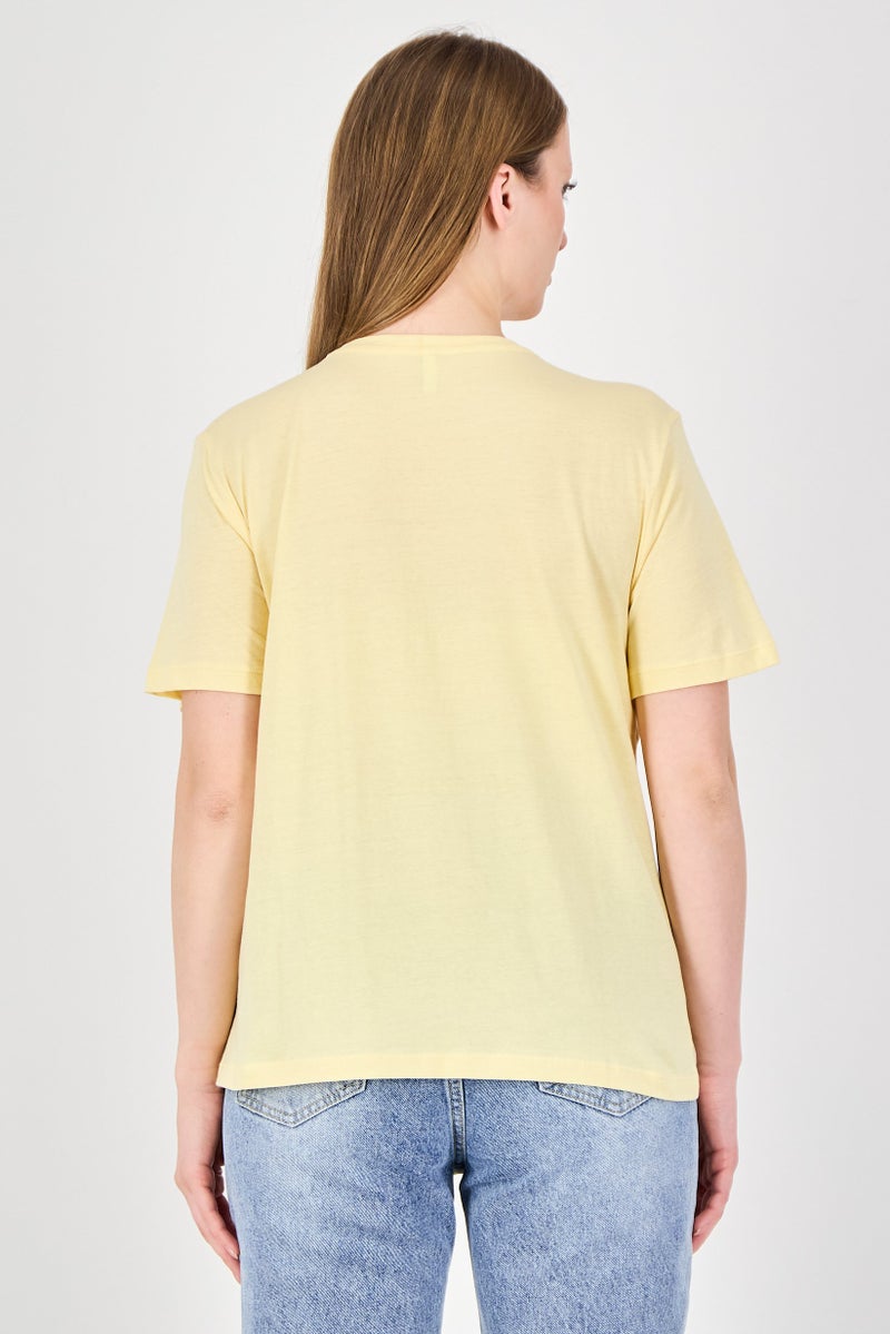 ONLY Women Crew Neck Short Sleeve Plain T-Shirt, Yellow - Image 2
