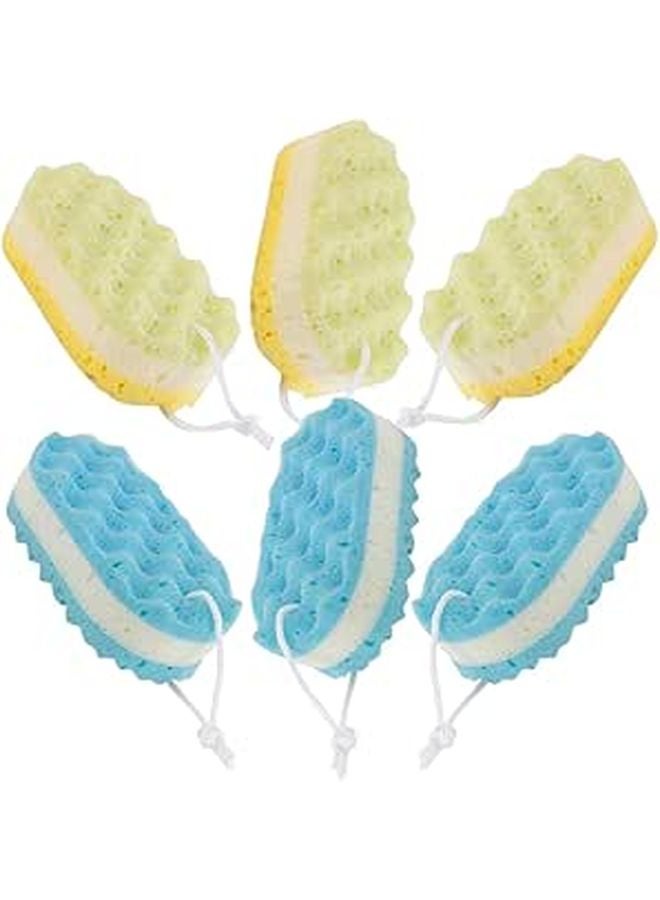 6Pcs Bath Sponges Body Scrubber Exfoliator Soft Yellow And Blue Three Layer Shower Sponges - Image 1
