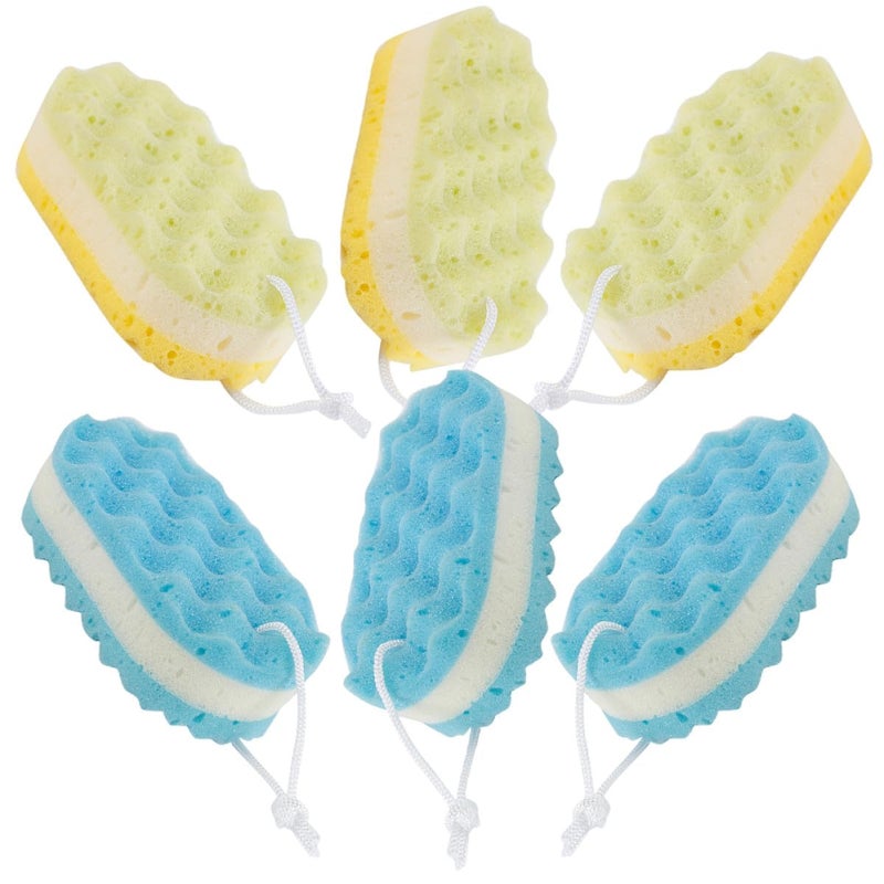 6Pcs Bath Sponges Body Scrubber Exfoliator Soft Yellow And Blue Three Layer Shower Sponges - Image 2