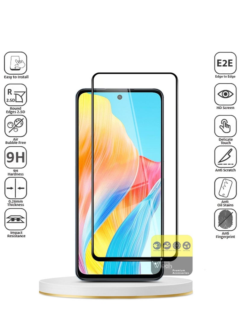 دبليو تيك واقي شاشة زجاجي مقسى Oppo A98 5G 2023 Premium E2E Full Glue (MSGECN) - شفاف / أسود  - Image 2