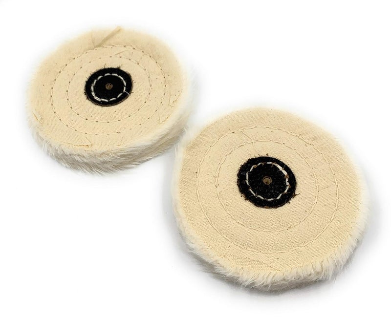 Aone Polishing White & Yellow Muslin Cloth Buff 4"x50 Folds Stitched Buffing Wheel Leather Hub Kit of 4 to Polish & Buff Gold,Silver,Other Metal for Jewellery,Watchmaking,Hobby Craft for Bench Grinder - Image 2