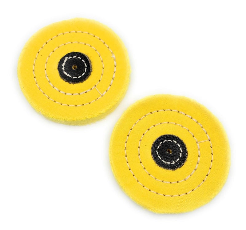 Aone Polishing White & Yellow Muslin Cloth Buff 4"x50 Folds Stitched Buffing Wheel Leather Hub Kit of 4 to Polish & Buff Gold,Silver,Other Metal for Jewellery,Watchmaking,Hobby Craft for Bench Grinder - Image 3