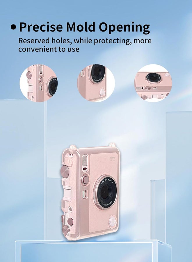 سجيت غطاء Instax Mini EVO، غطاء صلب شفاف من مادة البولي كاربونيت لكاميرا Fujifilm Instant Mini EVO مع واقي شاشة بدرجة صلابة 9H، حقيبة كتف كروس بودي عصرية كاجوال مع عقد لؤلؤ (وردي شفاف) - Image 3