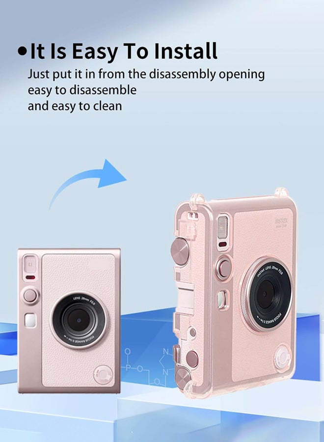 سجيت غطاء Instax Mini EVO، غطاء صلب شفاف من مادة البولي كاربونيت لكاميرا Fujifilm Instant Mini EVO مع واقي شاشة بدرجة صلابة 9H، حقيبة كتف كروس بودي عصرية كاجوال مع عقد لؤلؤ (وردي شفاف) - Image 5