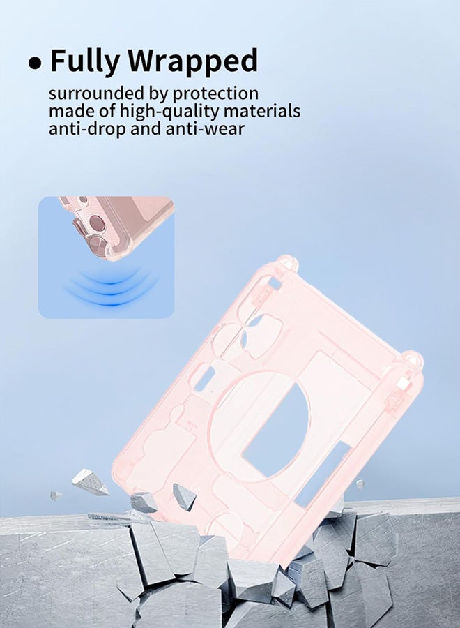 سجيت غطاء Instax Mini EVO، غطاء صلب شفاف من مادة البولي كاربونيت لكاميرا Fujifilm Instant Mini EVO مع واقي شاشة بدرجة صلابة 9H، حقيبة كتف كروس بودي عصرية كاجوال مع عقد لؤلؤ (وردي شفاف) - Image 4