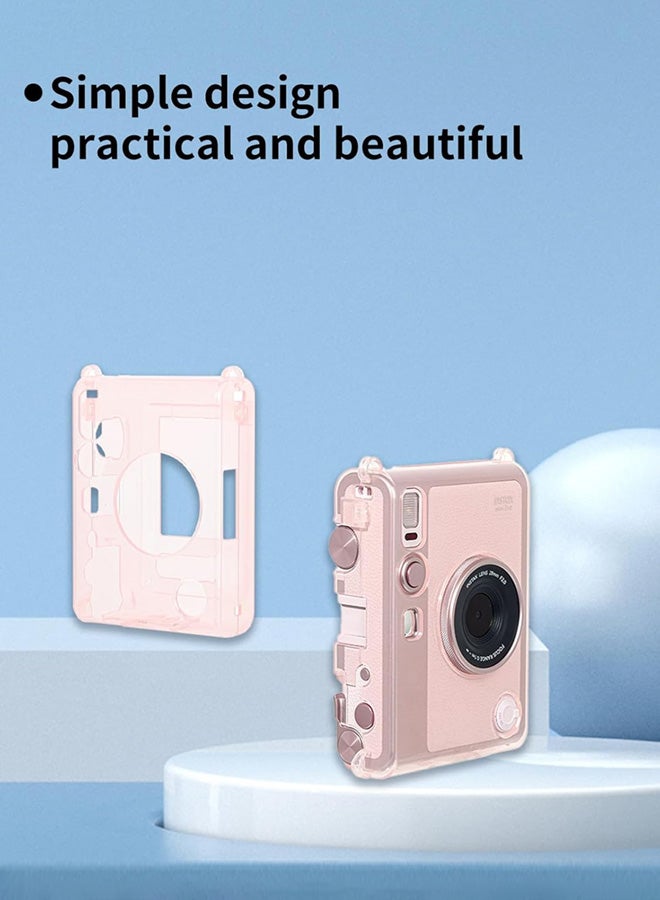 سجيت غطاء Instax Mini EVO، غطاء صلب شفاف من مادة البولي كاربونيت لكاميرا Fujifilm Instant Mini EVO مع واقي شاشة بدرجة صلابة 9H، حقيبة كتف كروس بودي عصرية كاجوال مع عقد لؤلؤ (وردي شفاف) - Image 2