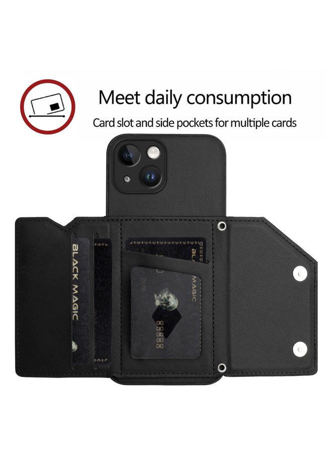 Zaboon Case For iPhone 13 mini Skin Feel Four Card Slots Phone Case with Wrist Strap - Image 5