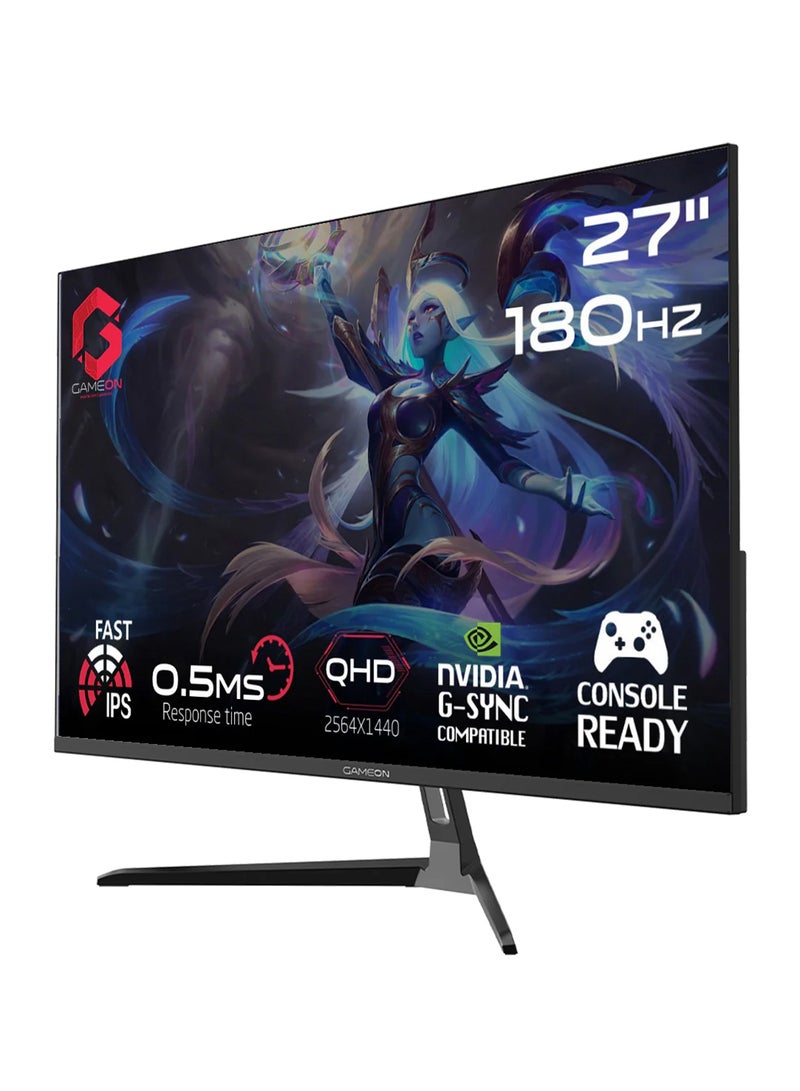 GAMEON 27" Inch Gaming Monitor, 2k QHD IPS Panel, 180Hz Refresh Rate, 0.5ms Response Time, 2.1 HDMI, G-Sync & FreeSync, HDR (Supports PS5) Console Ready - GOPS27QHD180IPS | Black - Image 2