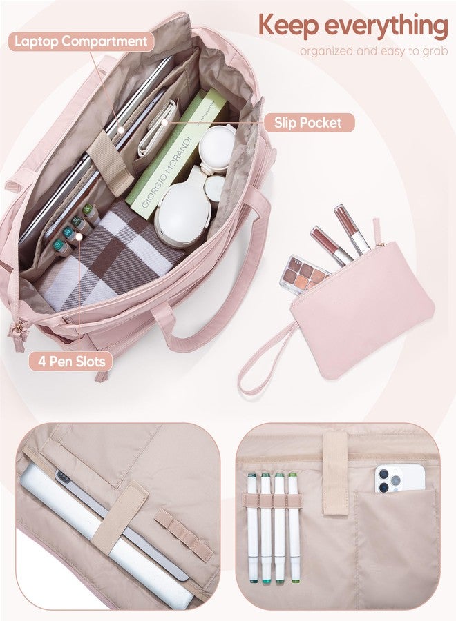 Marscamd Lunch Tote Bag with Insulated Compartment & 15.6" Laptop Sleeve, Womens Water-Resistant Work Bag for Office with a Purse & Crossbody Strap, Pink - Image 5