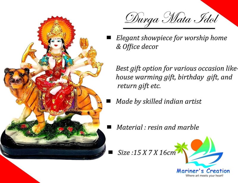 Mariner's Creation Sherawali MATA Rani Murti for Pooja Mandir and Home Décor Perfect Statue Idol Made of Resin and Marble - Image 4