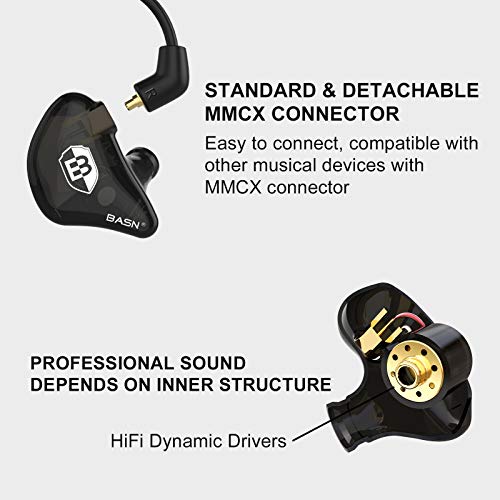 BASN in Ear Monitor Headphones for Musicians, Bsinger 2nd Generation Sound Isolating Earphones with Dual Dynamic Drivers Detachable MMCX Cable (Black)… - Image 2