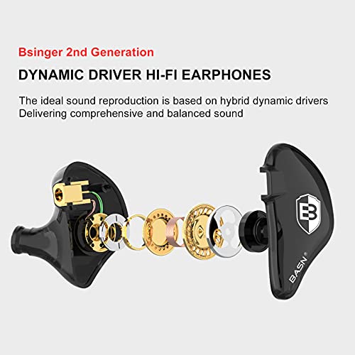 BASN in Ear Monitor Headphones for Musicians, Bsinger 2nd Generation Sound Isolating Earphones with Dual Dynamic Drivers Detachable MMCX Cable (Black)… - Image 4