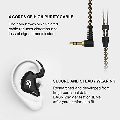 BASN in Ear Monitor Headphones for Musicians, Bsinger 2nd Generation Sound Isolating Earphones with Dual Dynamic Drivers Detachable MMCX Cable (Black)… - Image 3