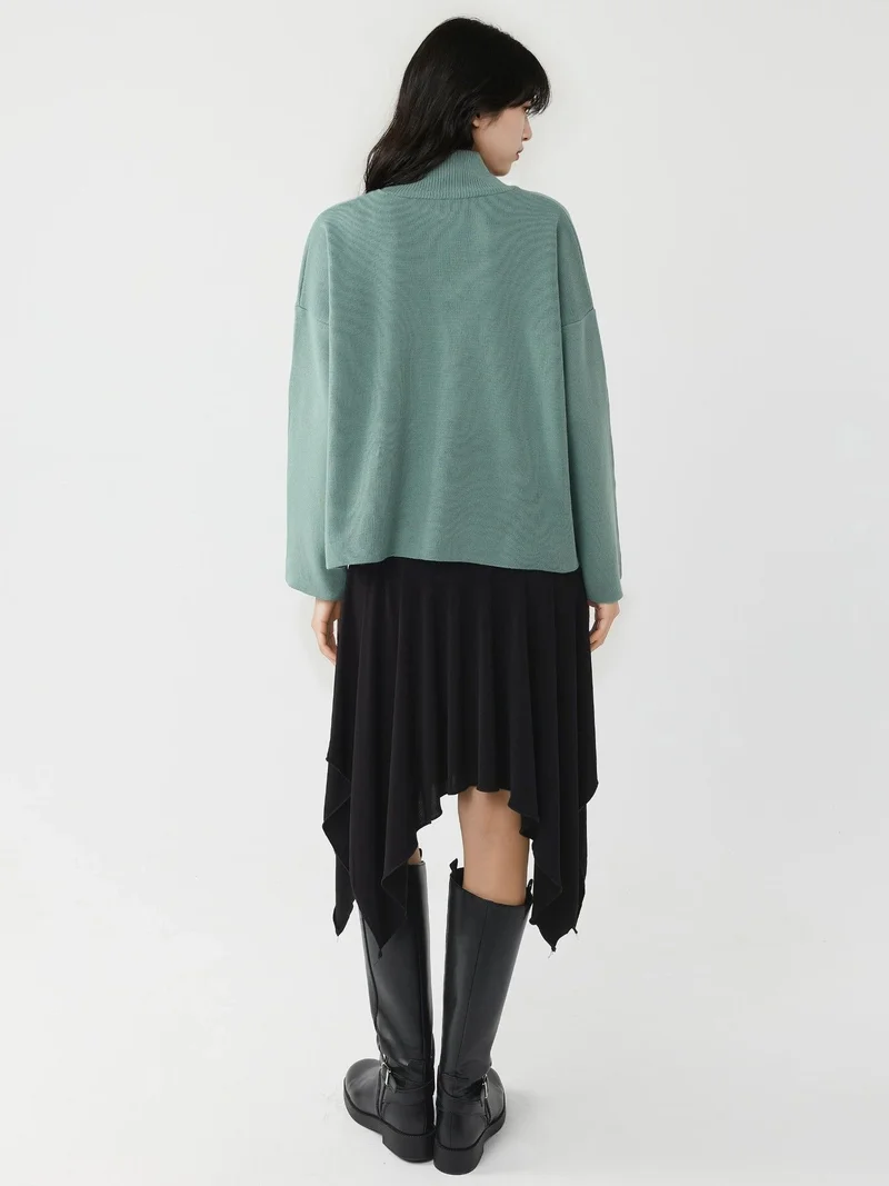 My Fashion Sage Green MY FASHION Oversized Half Turtleneck Knit Sweater for Women | Best Price UAE