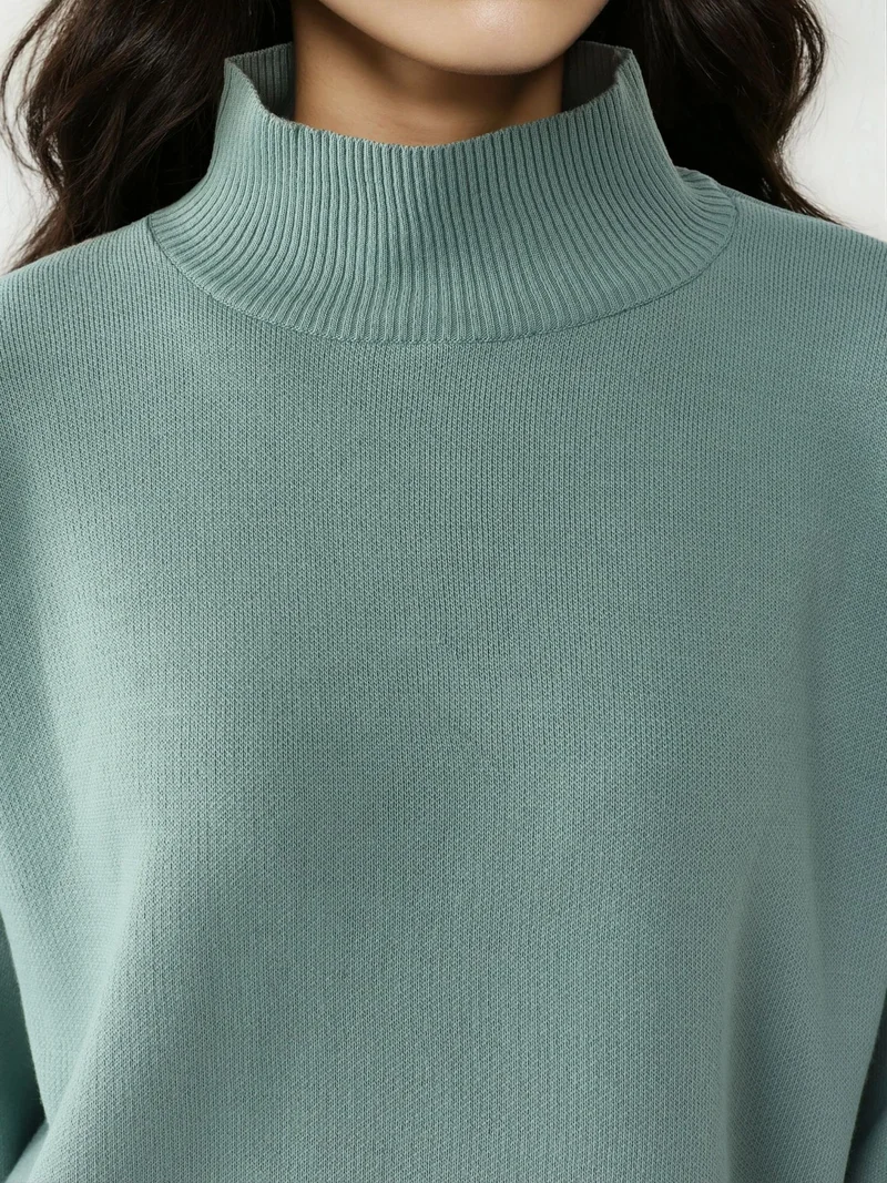 My Fashion Sage Green MY FASHION Oversized Half Turtleneck Knit Sweater for Women | Best Price UAE