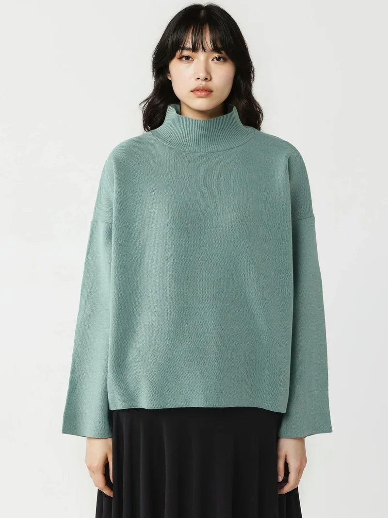 My Fashion Sage Green MY FASHION Oversized Half Turtleneck Knit Sweater for Women | Best Price UAE