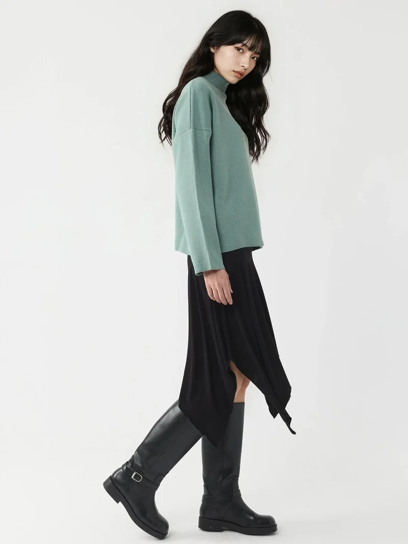 My Fashion Sage Green MY FASHION Oversized Half Turtleneck Knit Sweater for Women | Best Price UAE