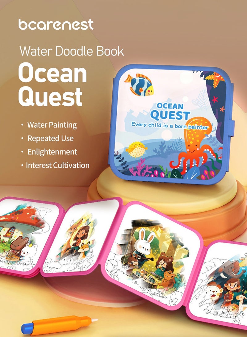 بكارنست كتاب رسم بالماء قابل لإعادة الاستخدام OCEAN QUEST، كتاب رسم سحري 10 صفحات مع قلم مائي للأطفال - Image 2