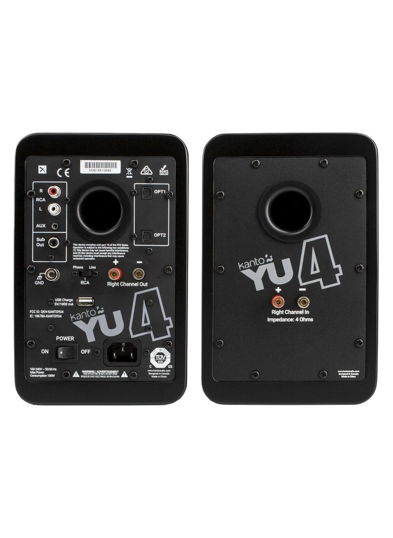 Kanto - Kanto YU4MB Powered Speakers with Bluetooth and Built-in Phono Preamp | Auto Standby and Startup | Remote Included | 140W Peak Power | Pair | Matte Black - Image 1