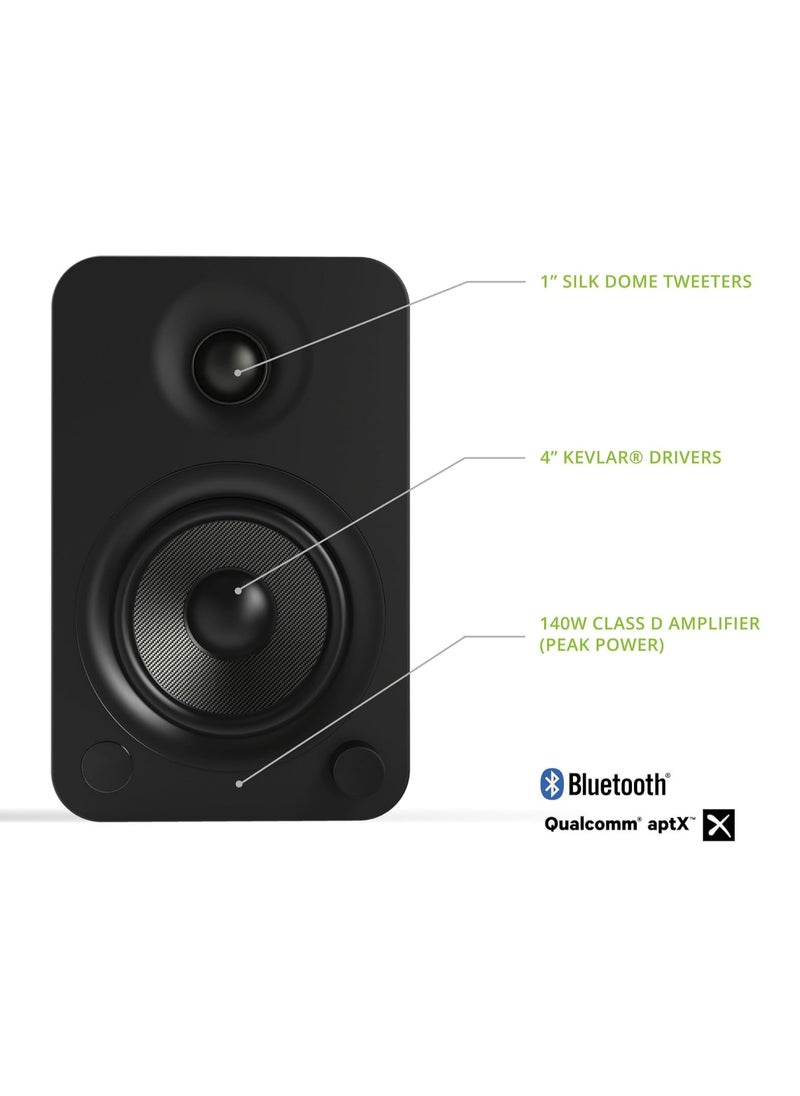 Kanto - Kanto YU4MB Powered Speakers with Bluetooth and Built-in Phono Preamp | Auto Standby and Startup | Remote Included | 140W Peak Power | Pair | Matte Black - Image 1