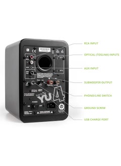 Kanto Kanto YU4MB Powered Speakers with Bluetooth and Built-in Phono Preamp | Auto Standby and Startup | Remote Included | 140W Peak Power | Pair | Matte Black  - Image 4