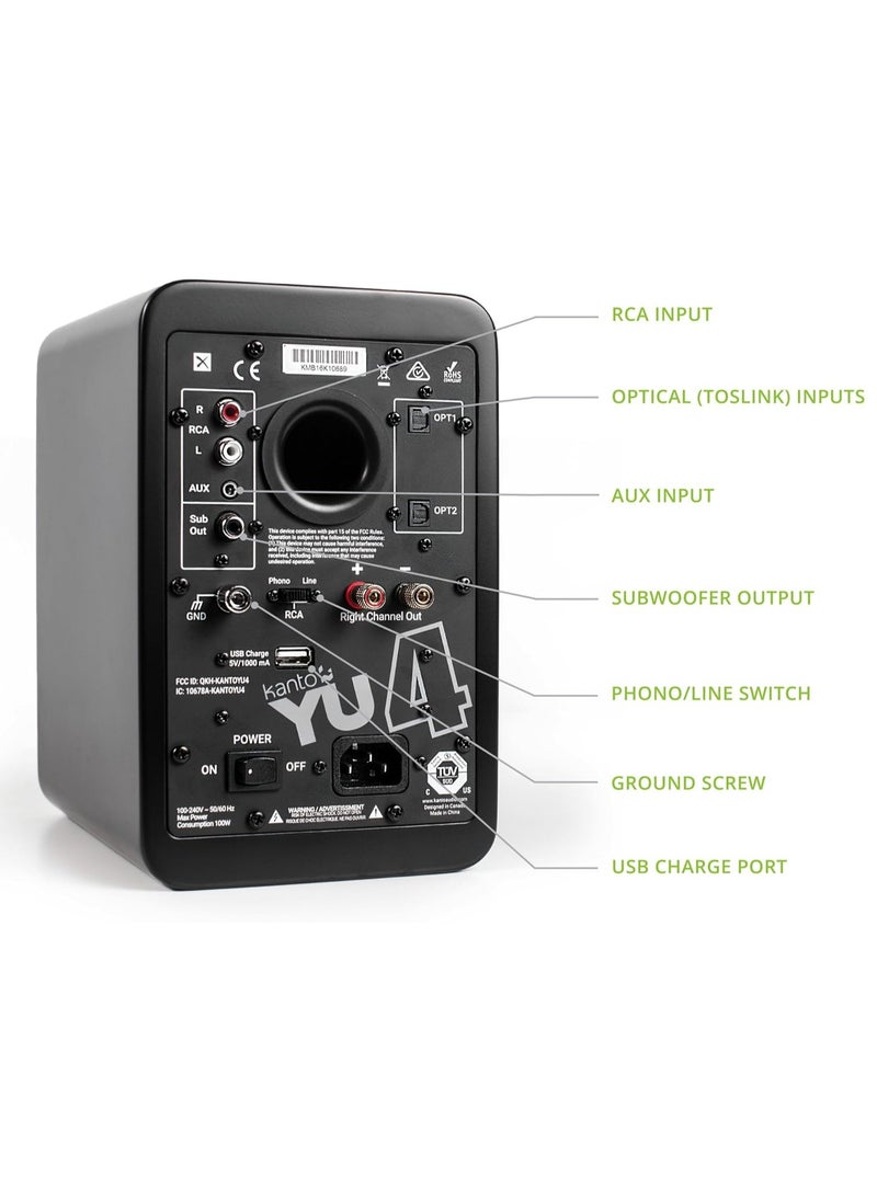 Kanto - Kanto YU4MB Powered Speakers with Bluetooth and Built-in Phono Preamp | Auto Standby and Startup | Remote Included | 140W Peak Power | Pair | Matte Black - Image 1