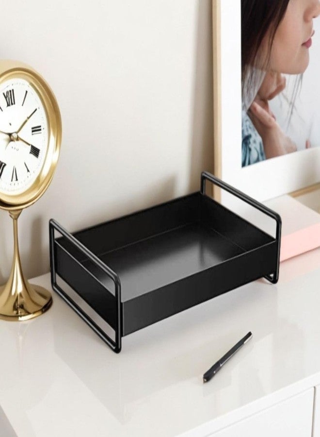 Decorlay Metal Serving Tray with Handle - Stylish Rectangular Coffee Tray for Coffee Table, Ottoman, Console Table, and Home Decor in Elegant Finish (Black) - Image 2
