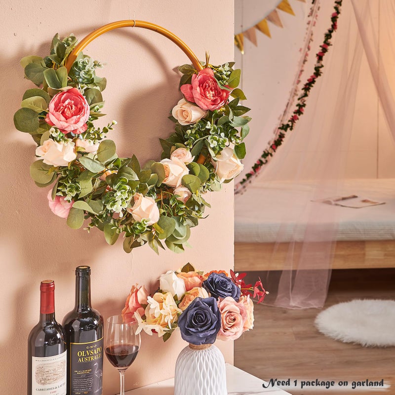 PONKING Flower Garland Artificial Rose Vine Flowers Hanging Fake Roses Vines for Wedding Birthday Party Valentines Christmas Room Wall Arch Decor, 2 Off White & 1 Dark Pink Floral Garland Decorations - Image 4