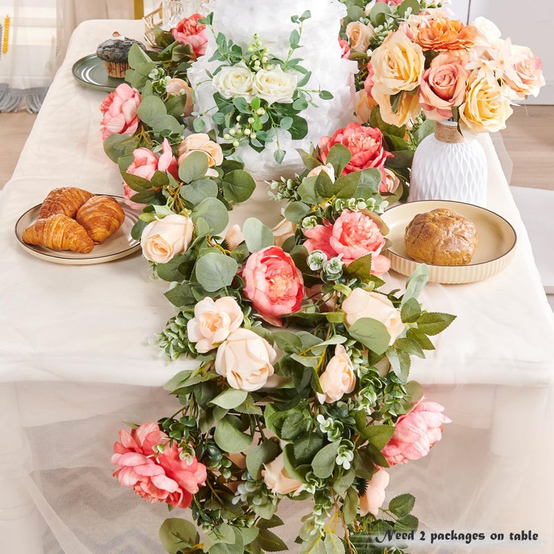 PONKING Flower Garland Artificial Rose Vine Flowers Hanging Fake Roses Vines for Wedding Birthday Party Valentines Christmas Room Wall Arch Decor, 2 Off White & 1 Dark Pink Floral Garland Decorations - Image 3