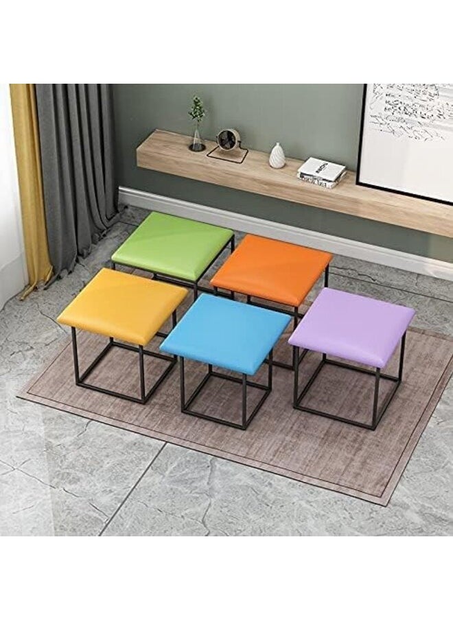 Home Stool Set Modern Ottomans Set of 5 Backless Chairs with Wheels Stackable Bar Stool for Living Room,Dinning,Kitchen (Leather-Multicolor) - pzsku/Z4973FE5645E3D63C36BAZ/45/_/1718028129/f8b22aa1-01a4-4379-a1b9-9f020b15f167